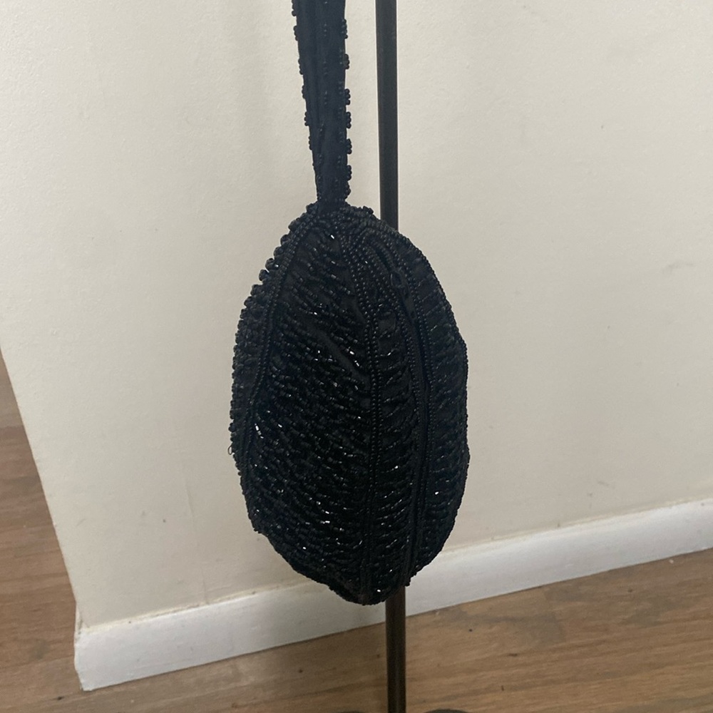 Vintage Walbaeg Beaded Black Boho Wristlet Evening Bag